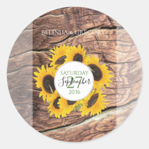 Rustic Sunflower Wedding Ronde Sticker