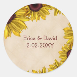 Rustic Sunflower Wedding Ronde Sticker