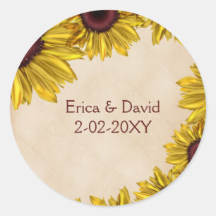 Rustic Sunflower Wedding Ronde Sticker