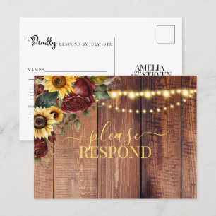 Rustic Sunflower Wedding RSVP Briefkaart