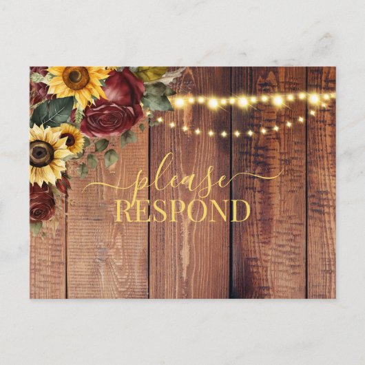 Rustic Sunflower Wedding RSVP Briefkaart (Voorkant)