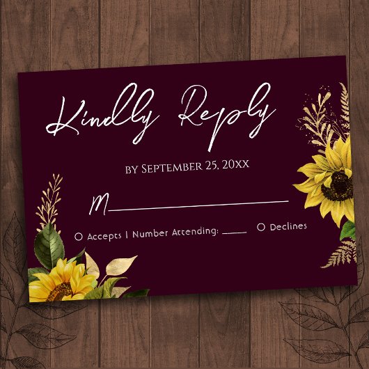 Rustic Sunflower Wedding RSVP-kaart RSVP Kaartje