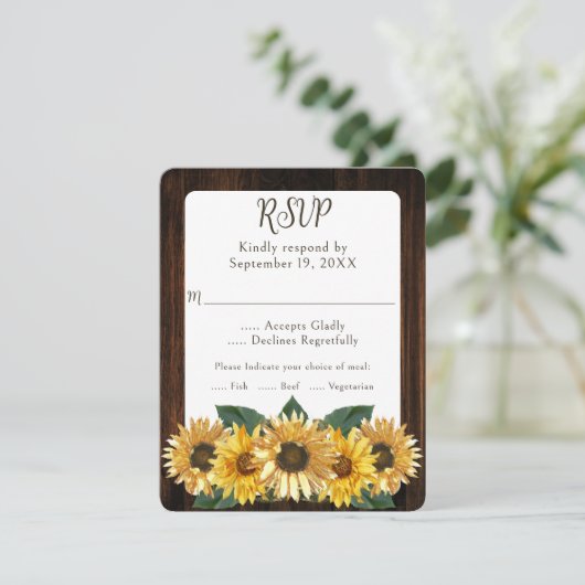 Rustic Sunflower Wedding RSVP-kaart RSVP Kaartje (Staand voorkant)