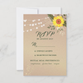Rustic Sunflower Wedding RSVP-kaart RSVP Kaartje