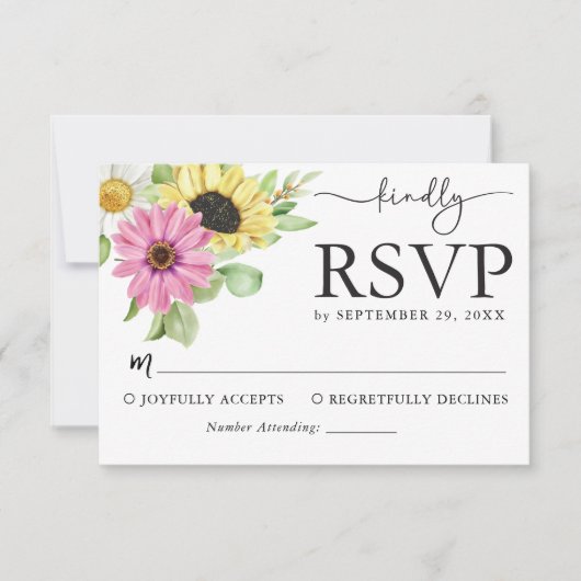 Rustic Sunflower Wedding RSVP-kaart RSVP Kaartje (Voorkant)