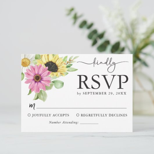 Rustic Sunflower Wedding RSVP-kaart RSVP Kaartje (Staand voorkant)