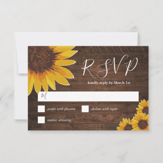 Rustic Sunflower Wedding RSVP Kaartje (Voorkant)