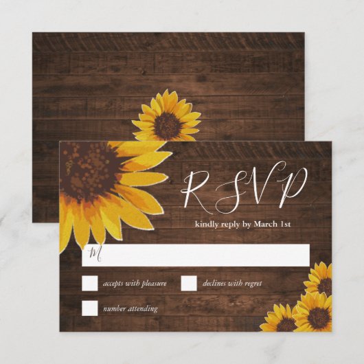 Rustic Sunflower Wedding RSVP Kaartje (Voorkant / Achterkant)