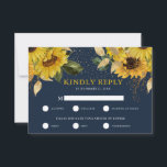 Rustic Sunflower Wedding RSVP met keuze uit maalti<br><div class="desc">Prachtige RSVP- en maaltijdkeuzevaarten voor trouwencloure. Dit ontwerp is voorzien van een driedubbele blauw marinekleding met een bijtende zonnebloempitten,  foliage en faux gouden foliehartafwijking. Pas gewoon de datum aan door de verstrekte sjabloon te gebruiken. Overeenkomende trouwbenodigdheden beschikbaar.</div>