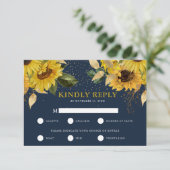 Rustic Sunflower Wedding RSVP met keuze uit maalti Kaartje (Staand voorkant)