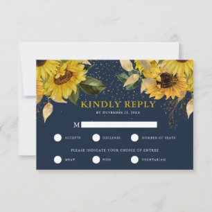 Rustic Sunflower Wedding RSVP met keuze uit maalti Kaartje