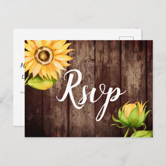 Rustic Sunflower Wedding RSVP met keuze uit maalti Uitnodiging Briefkaart (Voorkant / Achterkant)