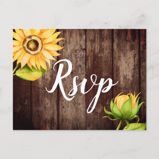 Rustic Sunflower Wedding RSVP met keuze uit maalti Uitnodiging Briefkaart (Voorkant)