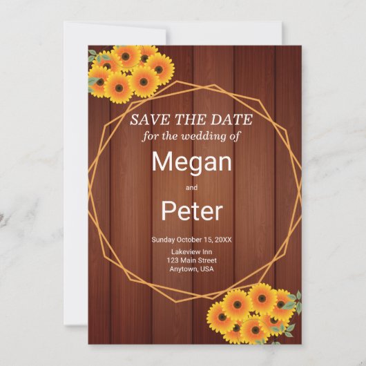 Rustic Sunflower Wedding Save The Date (Voorkant)
