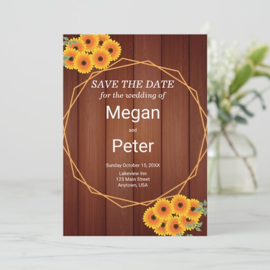 Rustic Sunflower Wedding Save The Date (Staand voorkant)