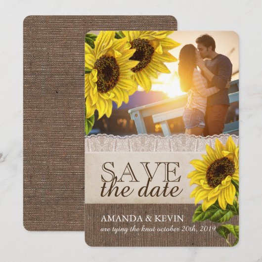 Rustic Sunflower Wedding Save the Date (Voorkant / Achterkant)