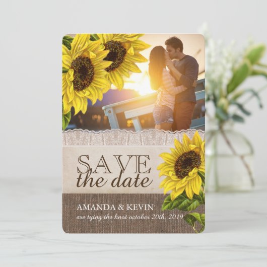 Rustic Sunflower Wedding Save the Date (Staand voorkant)