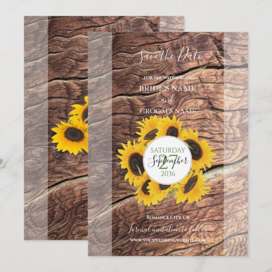 Rustic Sunflower Wedding Save the Date (Voorkant / Achterkant)