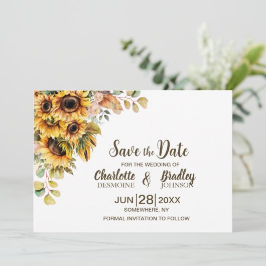 Rustic Sunflower Wedding Save The Date (Staand voorkant)