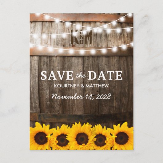 Rustic Sunflower Wedding Save the Date Aankondigingskaart (Voorkant)