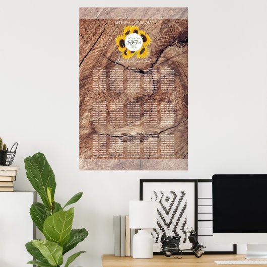 Rustic Sunflower Wedding Seating Chart Poster (Thuiskantoor)