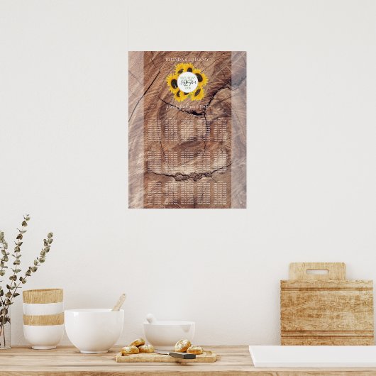 Rustic Sunflower Wedding Seating Chart Poster (Keuken)