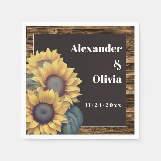 Rustic Sunflower Wedding Servet (Voorkant)