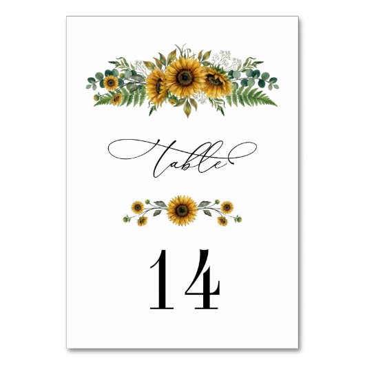Rustic Sunflower Wedding Table Number Kaart (Voorkant)