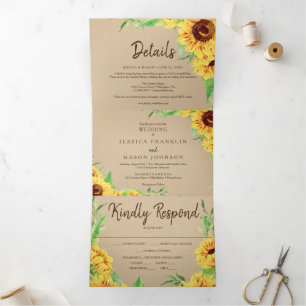 Rustic Sunflower Wedding Tri-Fold Uitnodigingen