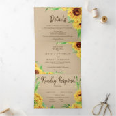 Rustic Sunflower Wedding Tri-Fold Uitnodigingen (Binnen)