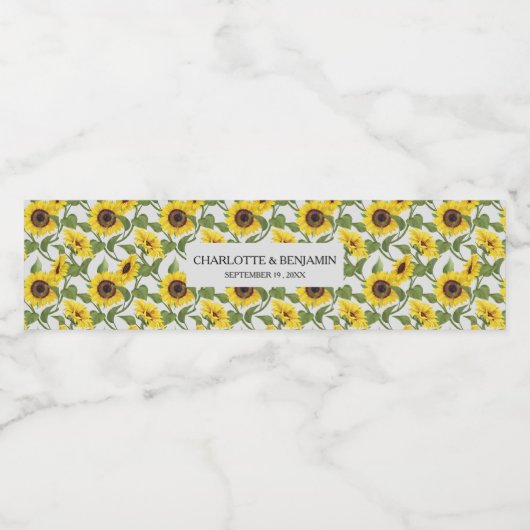 Rustic Sunflower Wedding Waterfles Etiket (Enkel label)