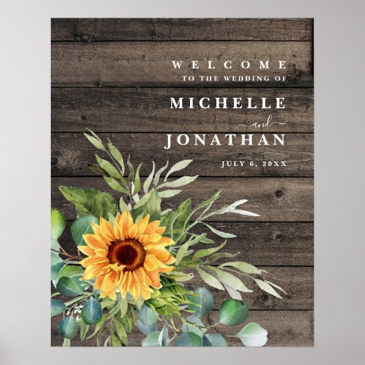 Rustic Sunflower Wedding Welcome Sign Fall Colors Poster (Voorkant)