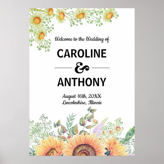 Rustic Sunflower Wedding Welcome Sign Poster (Voorkant)