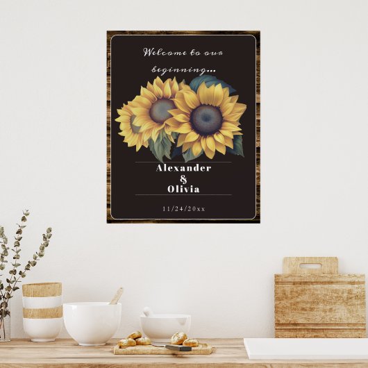 Rustic Sunflower Wedding Welkom Poster (Keuken)