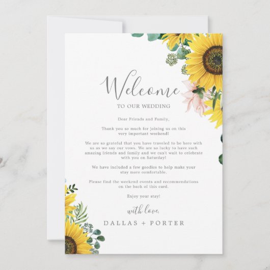 Rustic Sunflower Wedding Welkomstbrief reisroute (Voorkant)