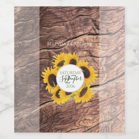 Rustic Sunflower Wedding Wijn Etiket (Enkel label)