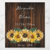 Rustic Sunflower Wedding Wine Label Wijn Etiket (Enkel label)