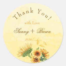 Rustic Sunflower "With Love" Wedding Thank You Ronde Sticker