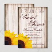Rustic Sunflower Wood Bridal Shower Invitations Kaart (Voorkant / Achterkant)