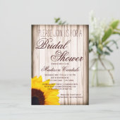 Rustic Sunflower Wood Bridal Shower Invitations Kaart (Staand voorkant)