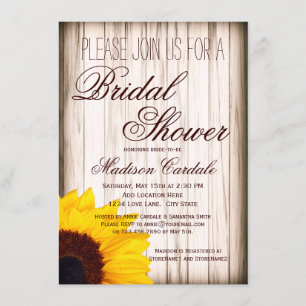 Rustic Sunflower Wood Bridal Shower Invitations Kaart