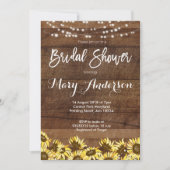 Rustic Sunflower Wood Bridal Shower Invitations Kaart (Voorkant)