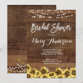 Rustic Sunflower Wood Bridal Shower Invitations Kaart (Voorkant / Achterkant)