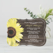 Rustic Sunflower Wood Bridal Shower Invitations Kaart (Staand voorkant)