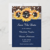Rustic Sunflower Wood Lace String Lights Navy Blue Save The Date (Voorkant)
