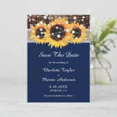 Rustic Sunflower Wood Lace String Lights Navy Blue Save The Date (Staand voorkant)