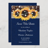 Rustic Sunflower Wood Lace String Lights Navy Blue Save The Date (Voorkant / Achterkant)