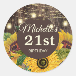 Rustic Sunflower Wood String Lights 21st Birthday Ronde Sticker