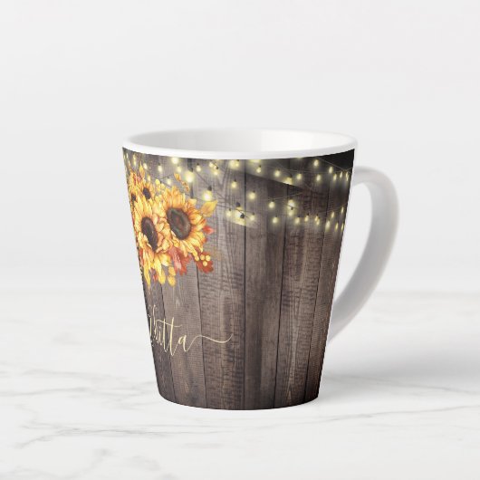 Rustic Sunflower Wood String Lights herfst Latte Mok (Rechterhoek)
