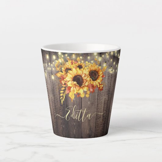 Rustic Sunflower Wood String Lights herfst Latte Mok (Voorkant)